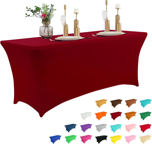 IVAPUPU 6FT Table Cloth for Rectangular Fitted Events Stretch Burgundy Table Covers Washable Cover Spandex Tablecloth Protector for Party, Wedding, Cocktail, Banquet, Festival