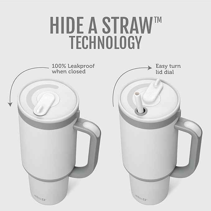 Ello Oasis 24 oz Tumbler with Handle & Retracting Straw | Reusable Insulated Stainless Steel Cup 100% Leakproof, Gifts for Teens Women Men | Keeps cold for 24 Hours, Cup Holder Friendly, Grayscale