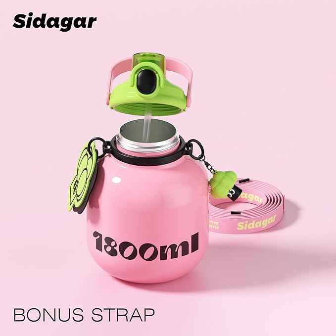 60 oz Big Gallon Water Bottle with Straw and Carry Handle, Pink Wide Mouth Vacuum Water Jug, Insulated Stainless Steel Bottles Easy Carry Tumbler for Women