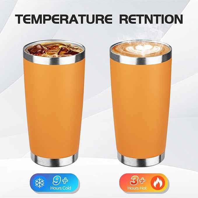 StarSpeed 20oz Tumbler Bulk with Lid, Stainless Steel Insulated Tumblers Double Wall Vacuum Insulated Travel Mug, Powder Coated Coffee Cups for Hot and Cold Drinks(Orange,6)