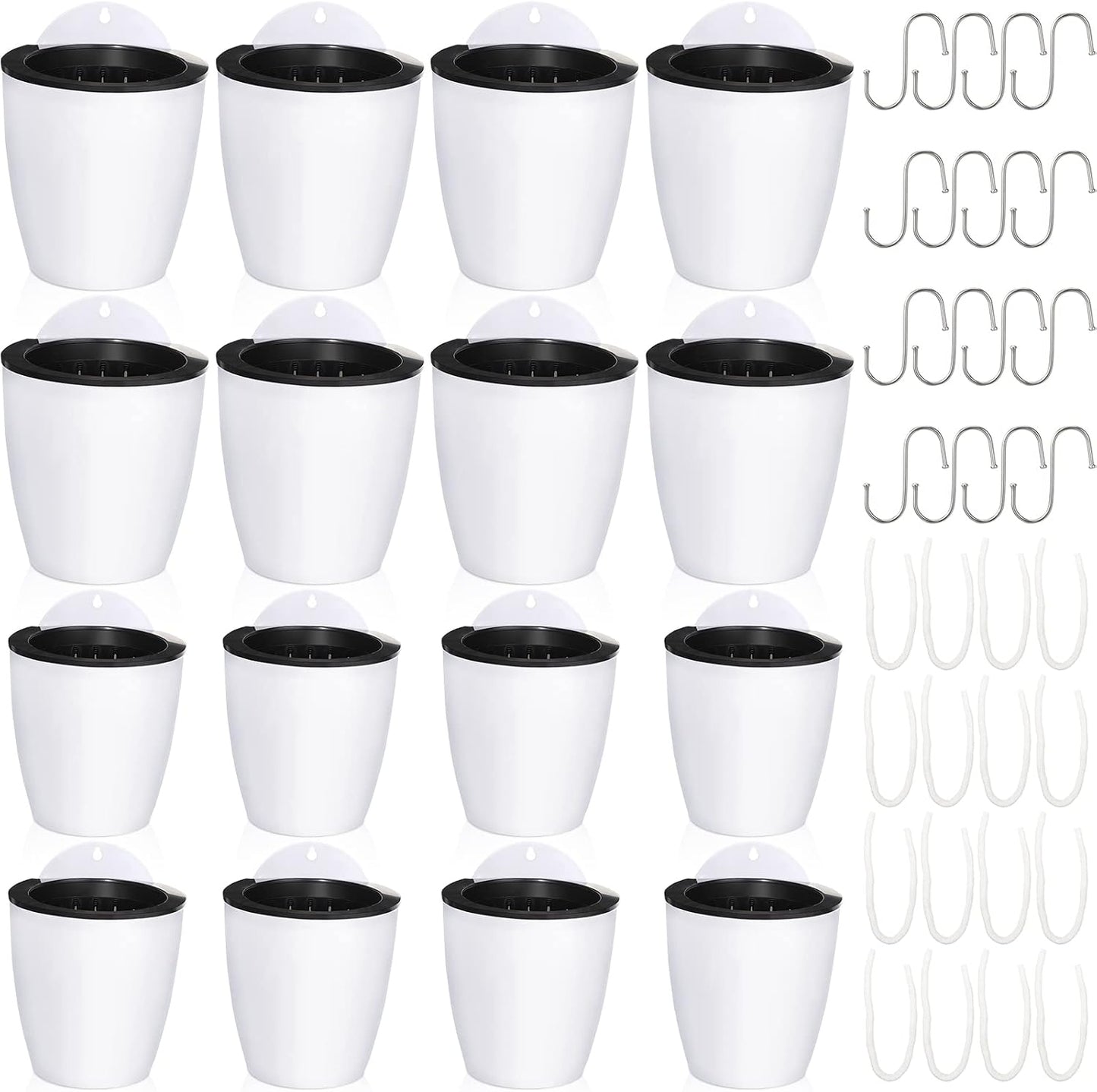 Amyhill 16 Pcs 5'' and 4.33'' Self Watering Hanging Planter for Indoor Plants Wall Planter with Hook and Absorbent Cotton Rope Wall Plant Holder Wall Mounted Planters White Flower Pots for Garden