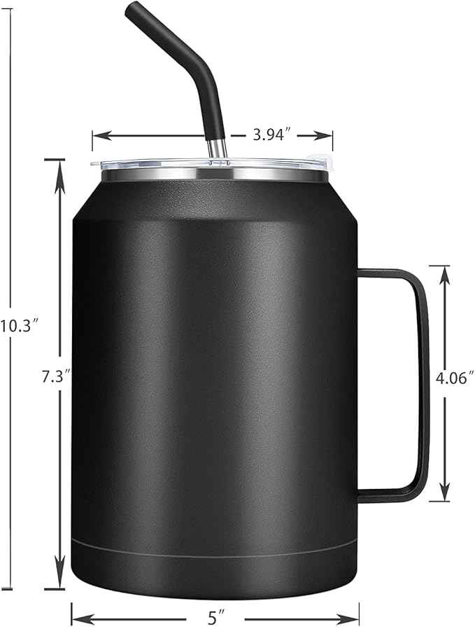 Zenbo 50 oz Mug Tumbler – Stainless Steel Vacuum Insulated Mug with Handle,Lid and Straw,Keeps Drinks Cold up to 36 Hours – Sweat-Proof Body, Dishwasher Safe