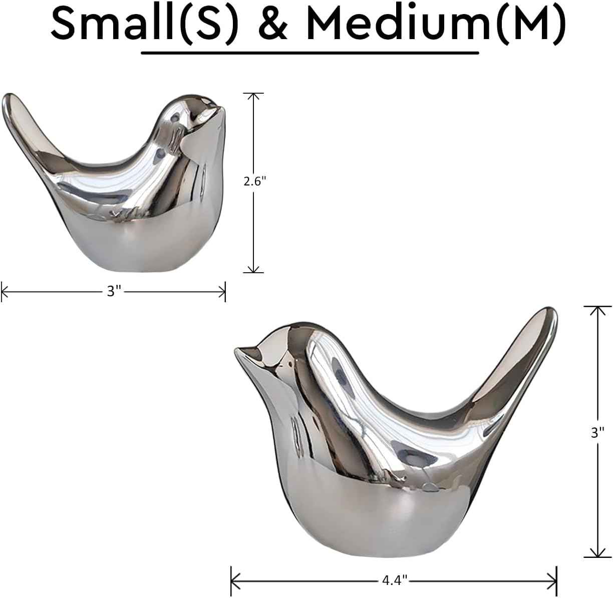 Silver Bird Statue Set – Modern Tabletop Sculptures for Living Room, Entryway, Fireplace, Bedroom, Contemporary Silver Home Decorations - 16.1 in × 12.0 in × 15.4 in