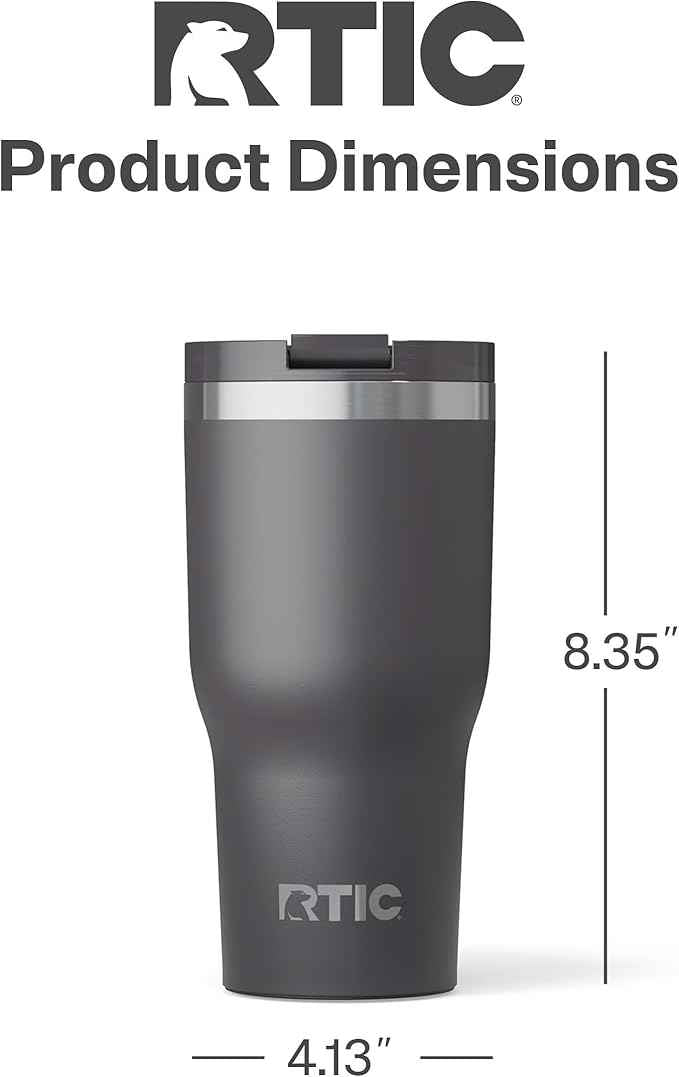 RTIC 30oz Essential Tumbler with Lid, Ceramic Lined, Insulated, Stainless Steel, Metal, Double Wall Vacuum-Insulation, Travel Cup for Iced Coffee, Tea, Hot and Cold Drink, Graphite