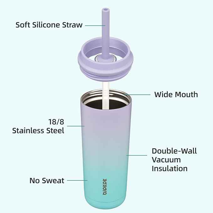 BJPKPK Insulated Tumbler with Lid and Straw,20 oz Stainless Steel Travel Coffee Mug,Spill Proof Thermal Cup,Keep Drinks Cold and Hot,Lavender Green