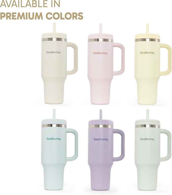 Seallama. Tumbler with Handle and Straw 40 oz | Cup Holder Compatible for Travel | Insulated Stainless Steel Cup | BPA-Free | (Lemon Haze)