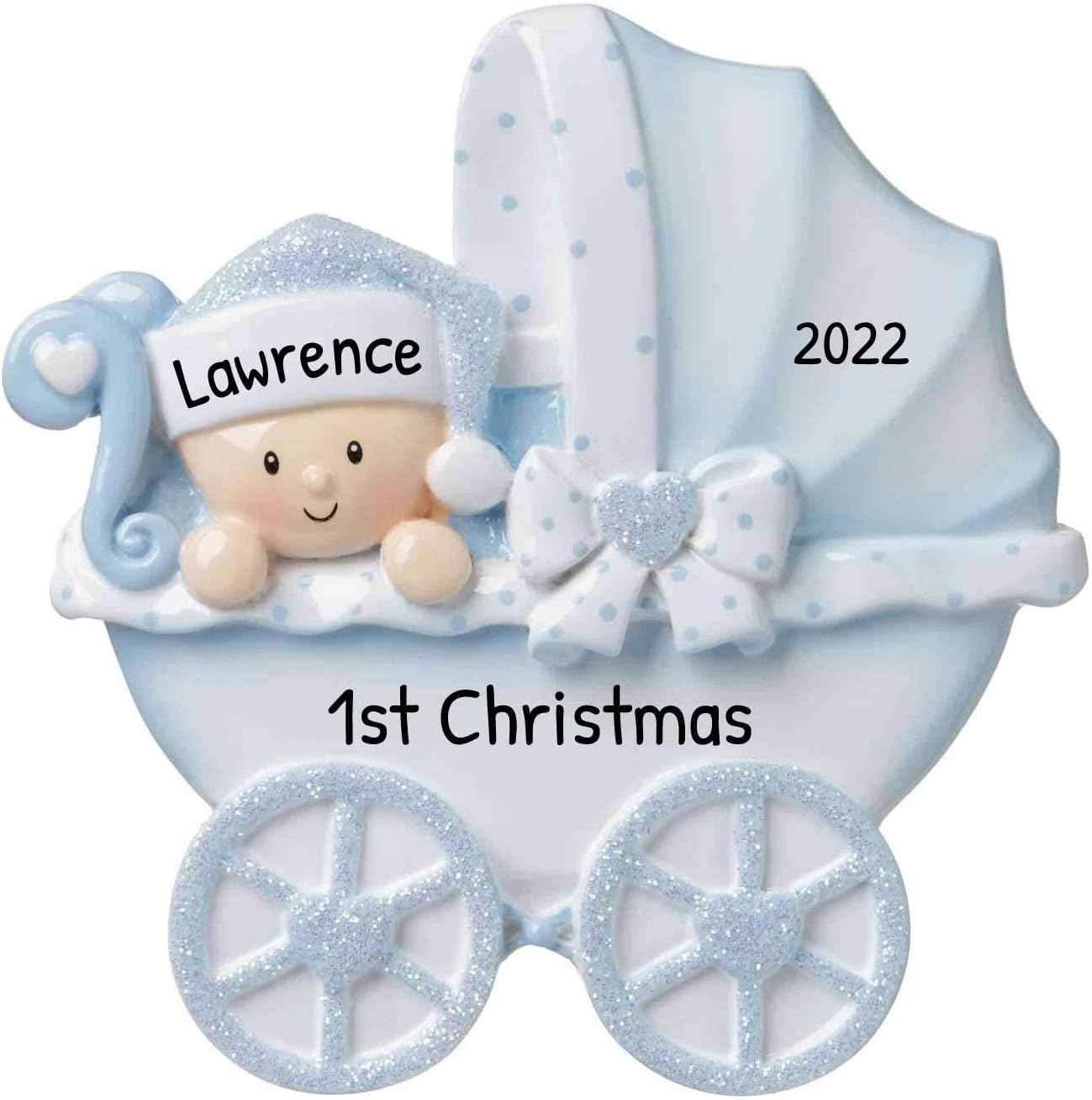 3D Personalized Babys First Christmas Ornament 2025 Boy | Baby's First Christmas Ornament 2025 Baby Ornaments for Xmas Tree My 1st Xmas Boy Ornaments for Couples New Parents - Baby in Blue Stroller