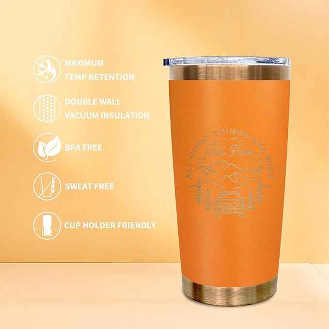 20 oz Tumblers Stainless Steel Tumbler with Lid and Straw Insulated Copper Coffee Mug for Laser Graving 33oz Powder Coated Cup(Orange,1 pack)
