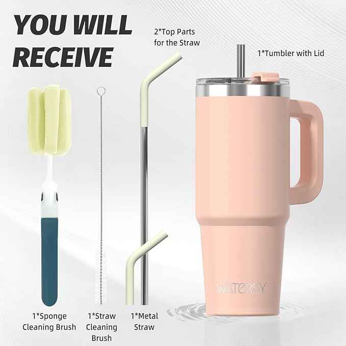30 oz Tumbler with Handle,Tumbler with Lid and Straw,Double Wall Insulated Cup Stainless Steel Travel Mug(Cold for 34 Hours),Water Bottle for Iced Tea,Coffee,Cold Beverages(Pink)