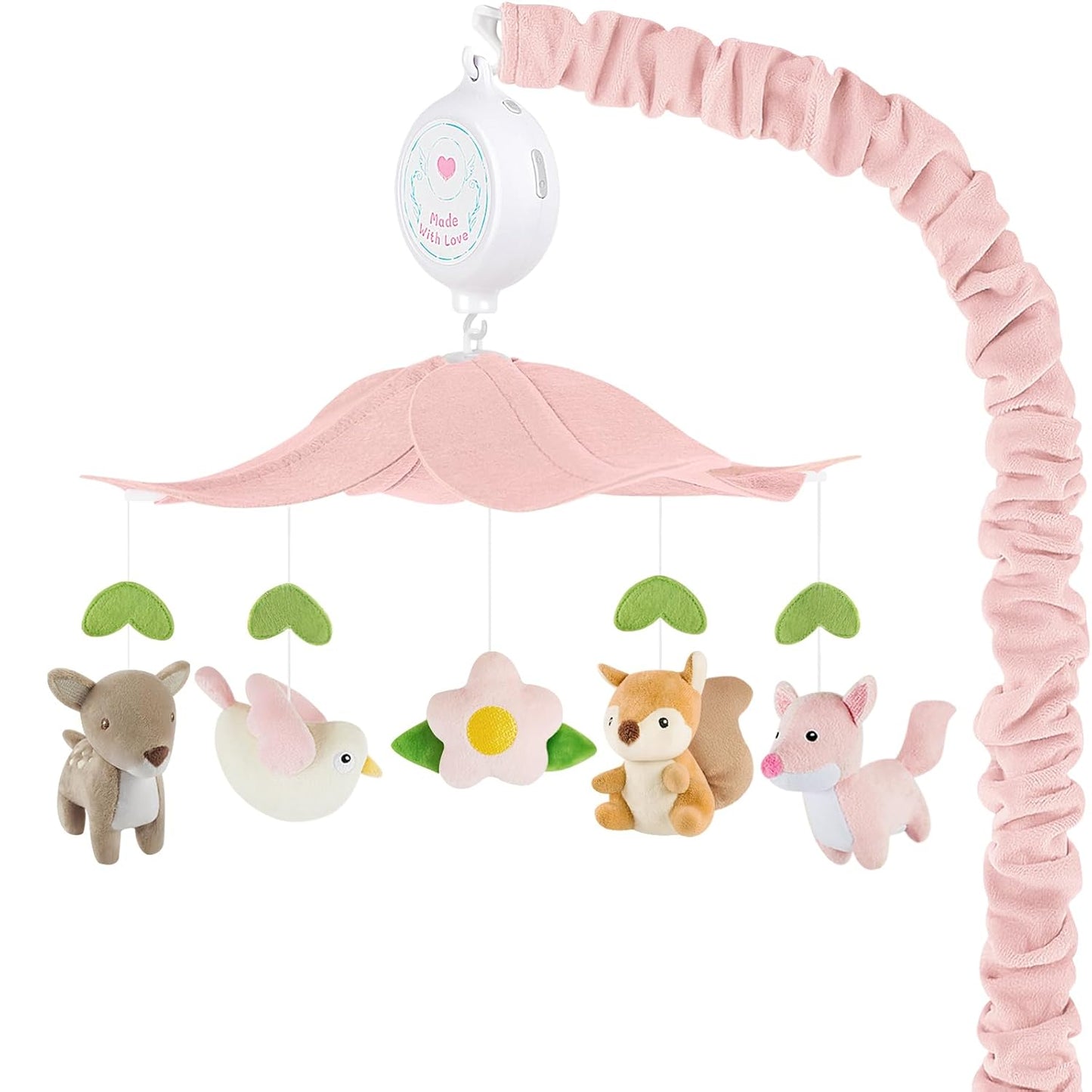 Woodland Crib Mobile for Girls – Cute Animals Baby Mobile for Crib with Upgraded 3-Mode Music Box, Pink Nursery Mobiles, Fits Standard Cribs, Forest Nursery Decor
