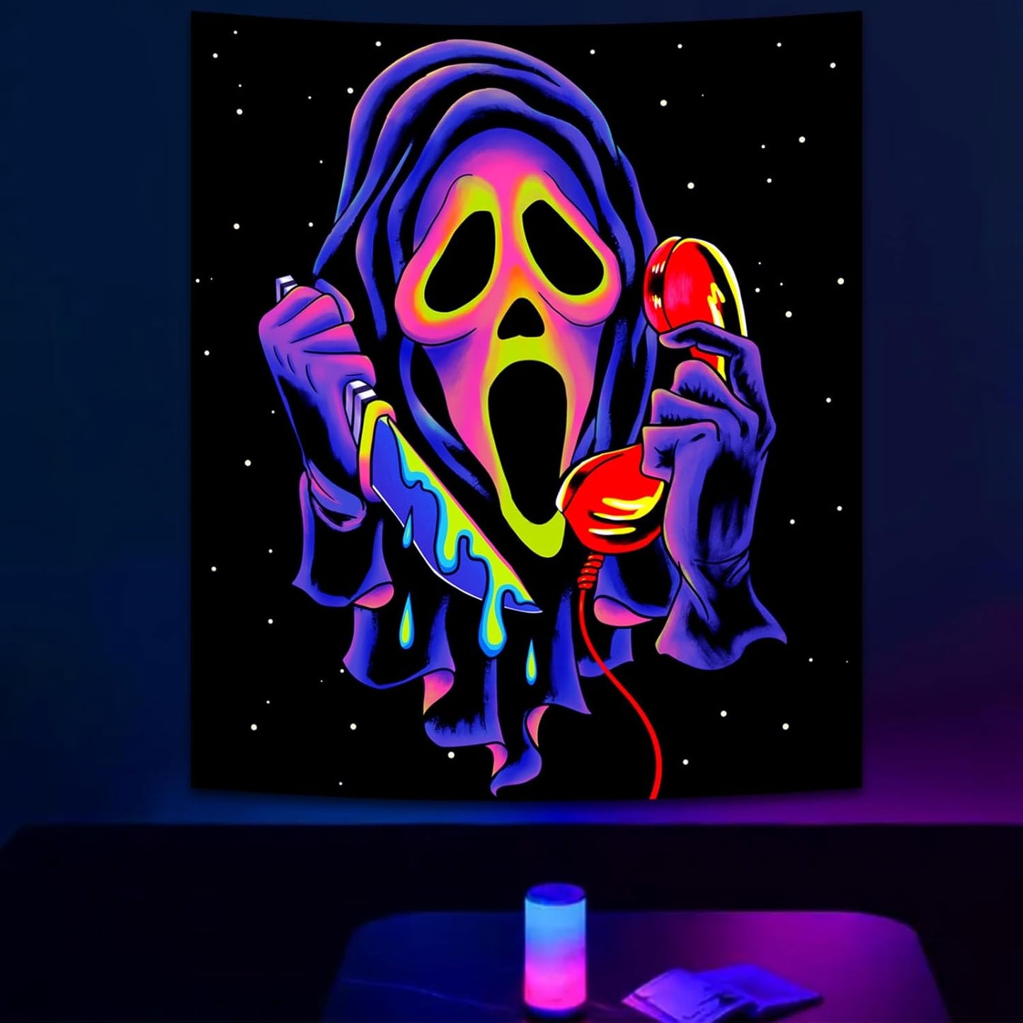 SparkLia Blacklight Horror Skull Tapestry, UV Reactive Neon Scary Face Wall Hanging, Glow in the Dark Spooky Decor for Bedroom, Gaming Room & Party - 30 x 40 inches