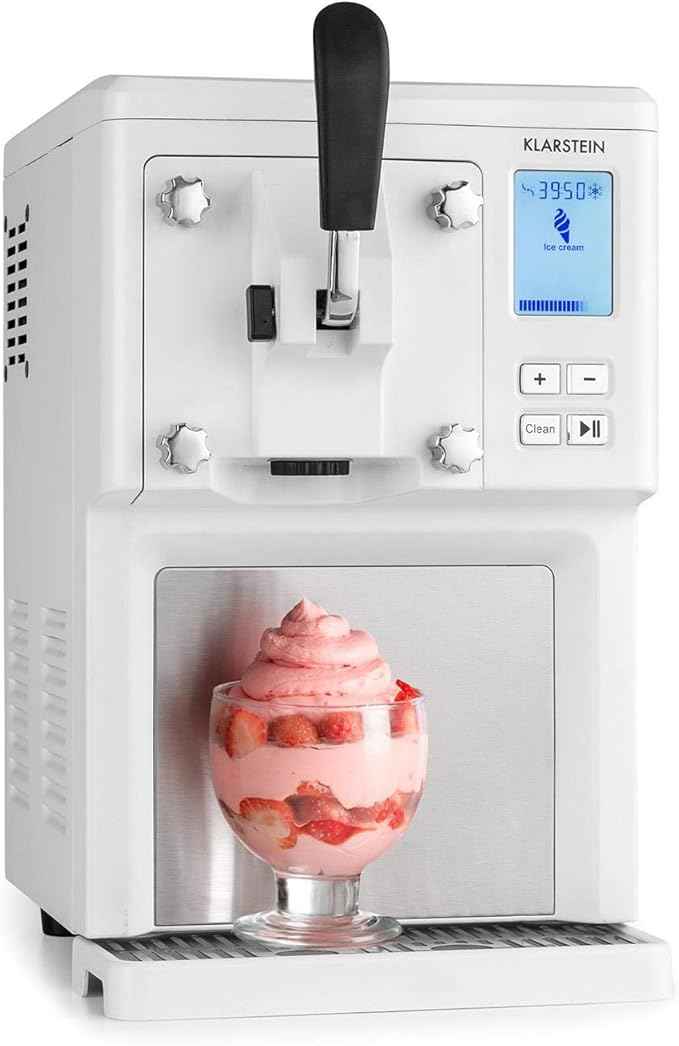 Klarstein - Ice cream machine 1.5 l - Thermal compressor - 200 W - Expenditure system - 3 hours automatic cooling - Automatic cleaning system - Stainless steel White.