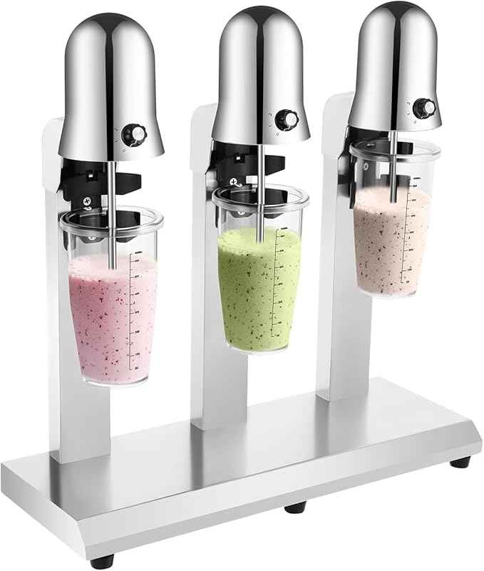 Milk Shake Maker, 110V 180W Commercial Stainless Steel Shake Machine 18000RMP Powerful Electric Tea Drink Mix Milkshake Mixer w/3 Mixer Head for Cafes Ice Cream Parlors & Home