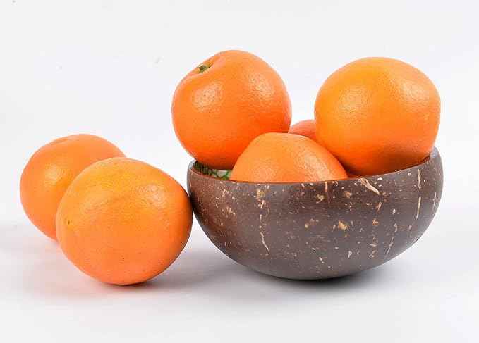 ChezMax Natural Coconut Round Bowl - Mother of Pearl Inlaid Shell Key Bowl & Candy Container - Handcrafted for Decoration