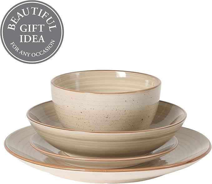 Gibson Home Stonebury 16 Piece Plates and Bowls Assorted Color Dishes - Handpainted Stoneware Dinnerware Set - Service for 4