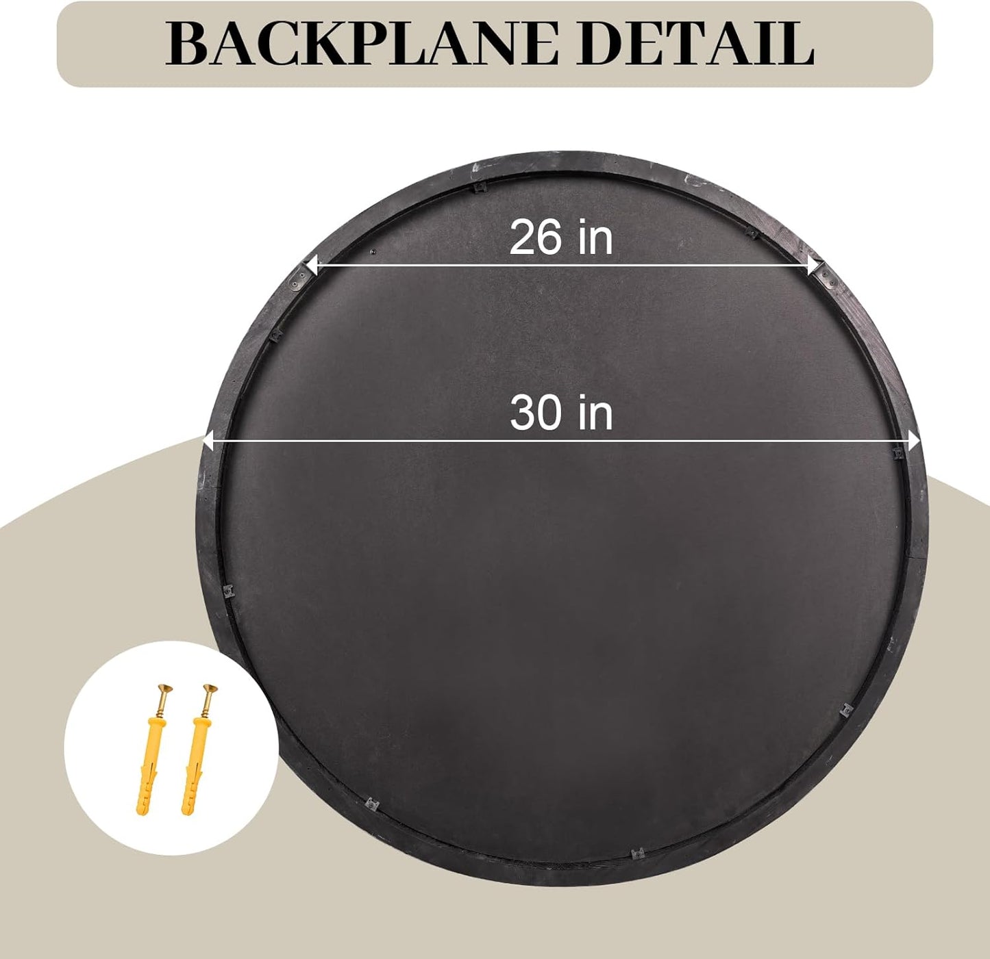 30" Round Wood Mirror, Large Round Mirror with Beveled, Wood Round Mirrors for Wall Decor, Rustic Circle Wall Mirrors for Entryway, Living Room, White Washed Frame