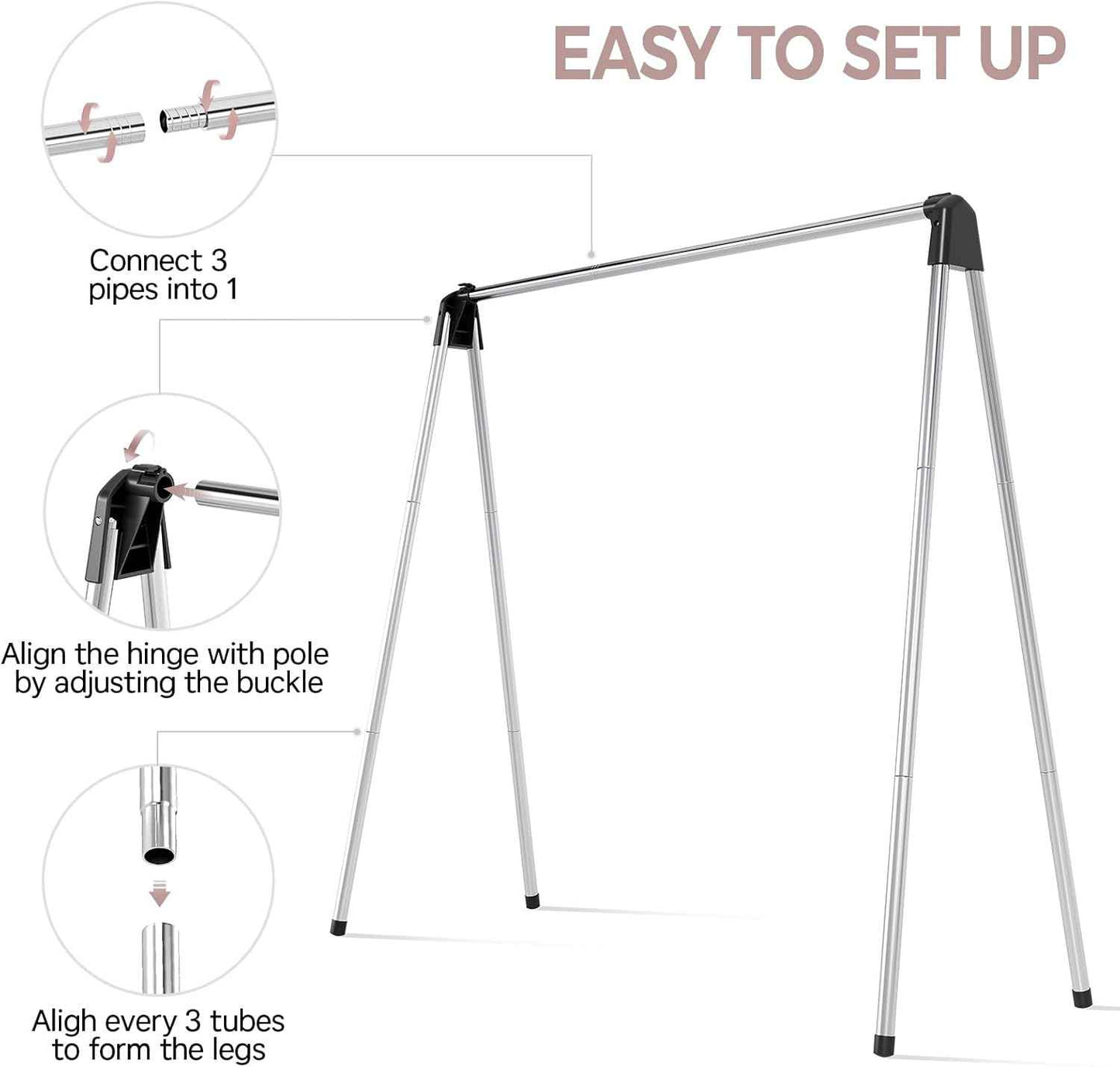 TOOLF Clothes Drying Rack Foldable, Laundry Drying Rack Stainless Steel, Portable Clothes Rack, Clothing Garment Rack, Drying Rack for Clothing, Indoor Outdoor, Free-Standing, Large Capacity