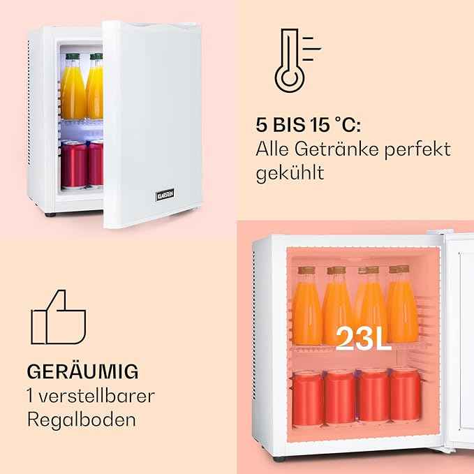 Klarstein Happy Hour - Mini bar, réfrigérateur à boissons, Compression, température de refroidissement : 5-15 °C, classe d'efficacité énergétique A, silencieux : 0 dB, lumière LED, 19 L, Blanc