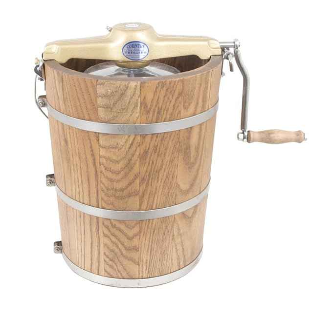 Country Ice Cream Maker - Classic Wooden Tub - Hand Crank - 6 quart