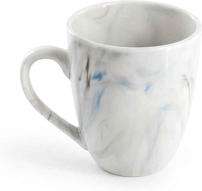 Elama Fine Marble 16 Piece Porcelain Dinnerware Set, Tableware Set, Everyday Dining, Service for 4 (Blue/Gray)