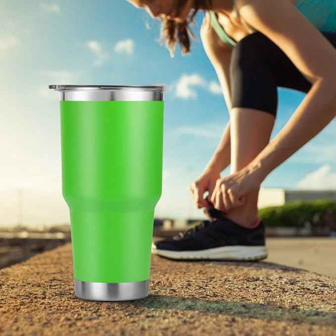 Joyclub 30oz Tumbler Stainless Steel Double Wall Vacuum Insulated Tumbler Cup Travel Mug with Lid, Straw and Cleaning Brush for Cold and Hot Drinks (Green)