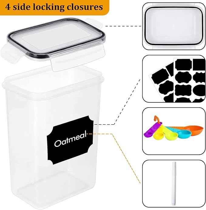 8 Pack Airtight Food Storage Containers with Lids, BPA Free Clear Pantry Storage Container for Kitchen Food Pantry Organizers and Storage, Plastic Pantry Organiser for Cereal,Flour and Sugar