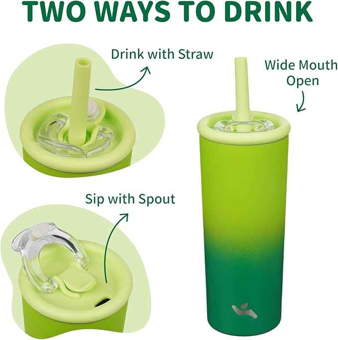 Konokyo 20oz Insulated Tumbler with Lid and Straw, Reusable Iced Coffee Cup with Lid, Travel Coffee Mug, BPA-Free, Leak-Proof and Durable, Matcha Green