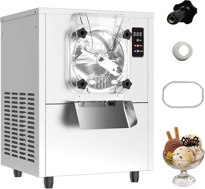Commercial Hard Ice Cream Maker Machine 1400W 110V 3 to 4 Gallons Per Hour Gelato Ice Cream Machine with Auto Clean LED Panel Perfect for Snack Bar Restaurants
