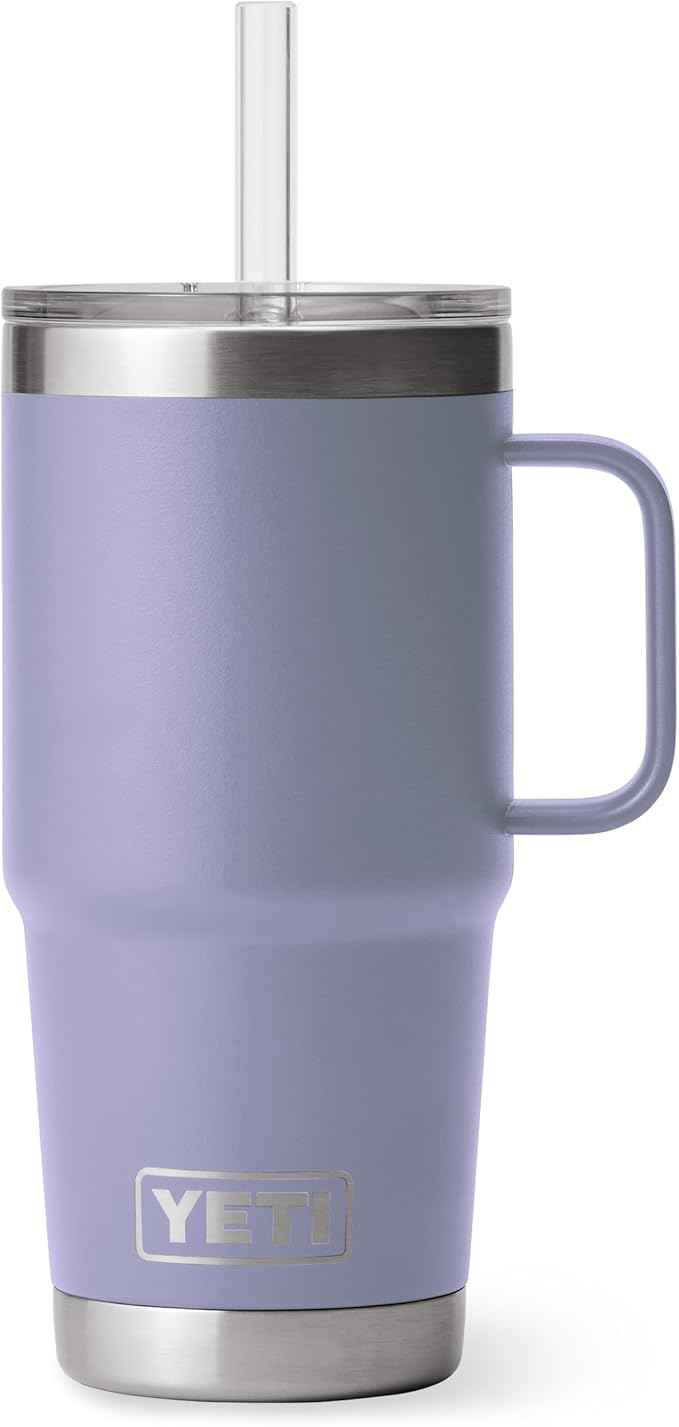 YETI Rambler 25 oz Tumbler with Handle and Straw Lid, Travel Mug Water Tumbler, Vacuum Insulated Cup with Handle, Stainless Steel, Cosmic Lilac