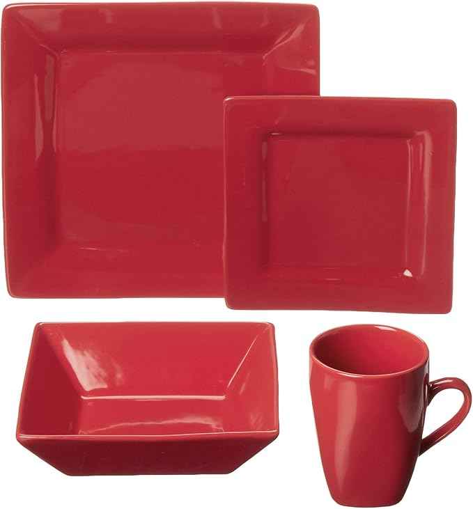 10 Strawberry Street Nova Square 16 pc Dinnerware Set, Red