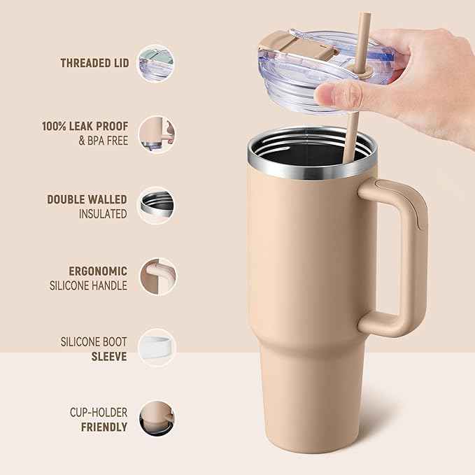 COKTIK 40 oz Tumbler With Handle and Straw, Insulated Tumbler With Leakproof Lids, Stainless Steel|BPA-Free, Cold for 24 H (Dark Night)