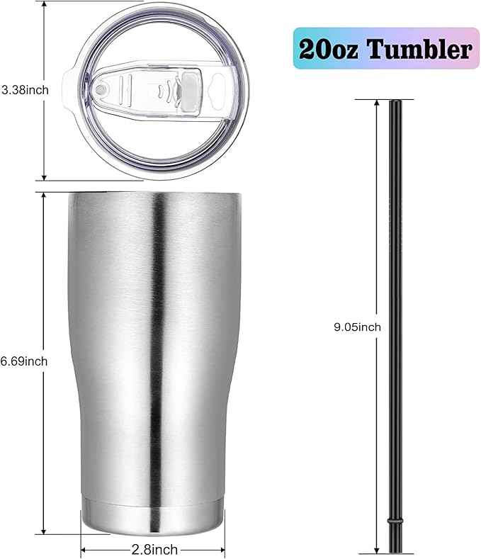 VEGOND 20oz Tumbler Stainless Steel Tumbler Cup with Lid And Straw Vacuum Insulated Double Wall Travel Coffee Mug(Stainless 12 Pack)