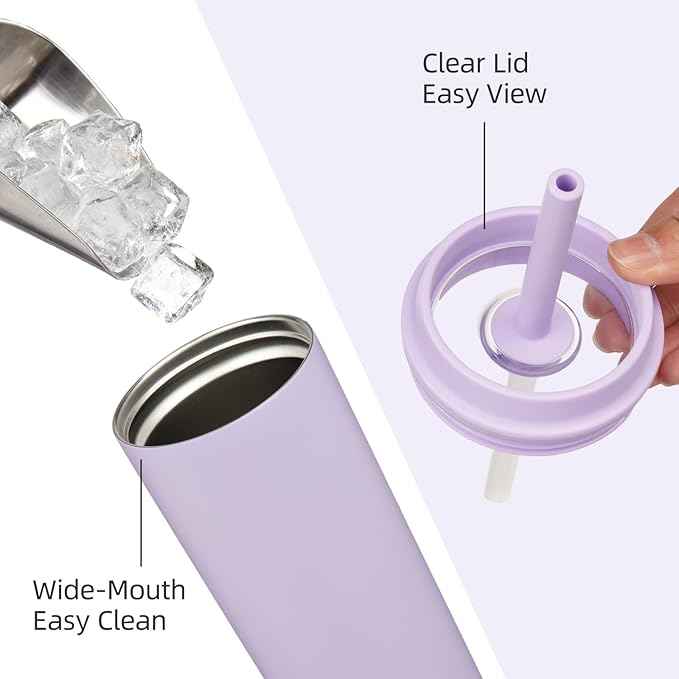 BJPKPK Insulated Tumbler with Lid and Straw,20 oz Stainless Steel Travel Coffee Mug,Spill Proof Thermal Cup,Keep Drinks Cold and Hot,Lavender