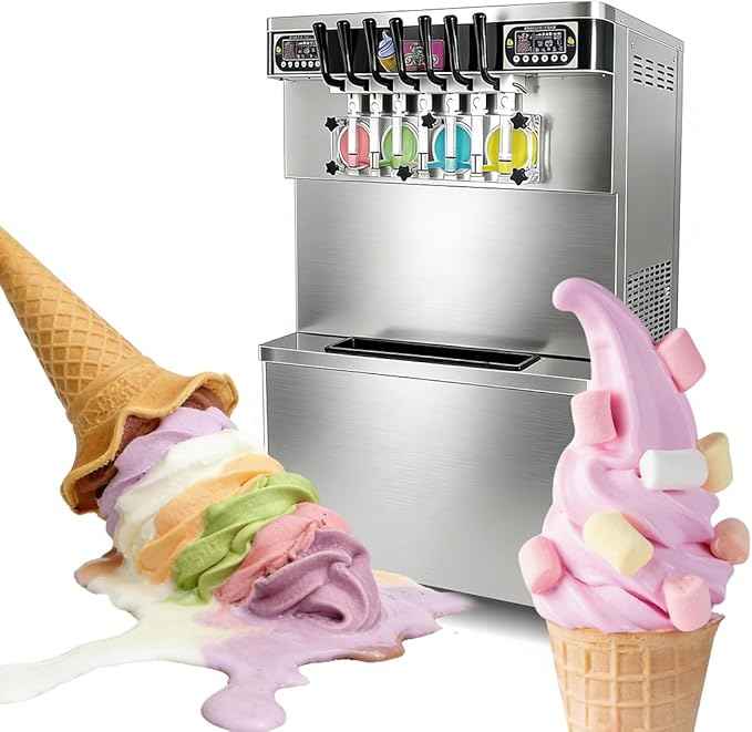 Commercial 7 Flavors Soft Serve Ice Cream Machine,17 Gal/H Yield Floor Stand Soft Ice Cream Maker,4+3 Mixed Frozen Yogurt Ice Cream Machine-Upper Tanks Refrigerated,For Restaurant Snack Bar