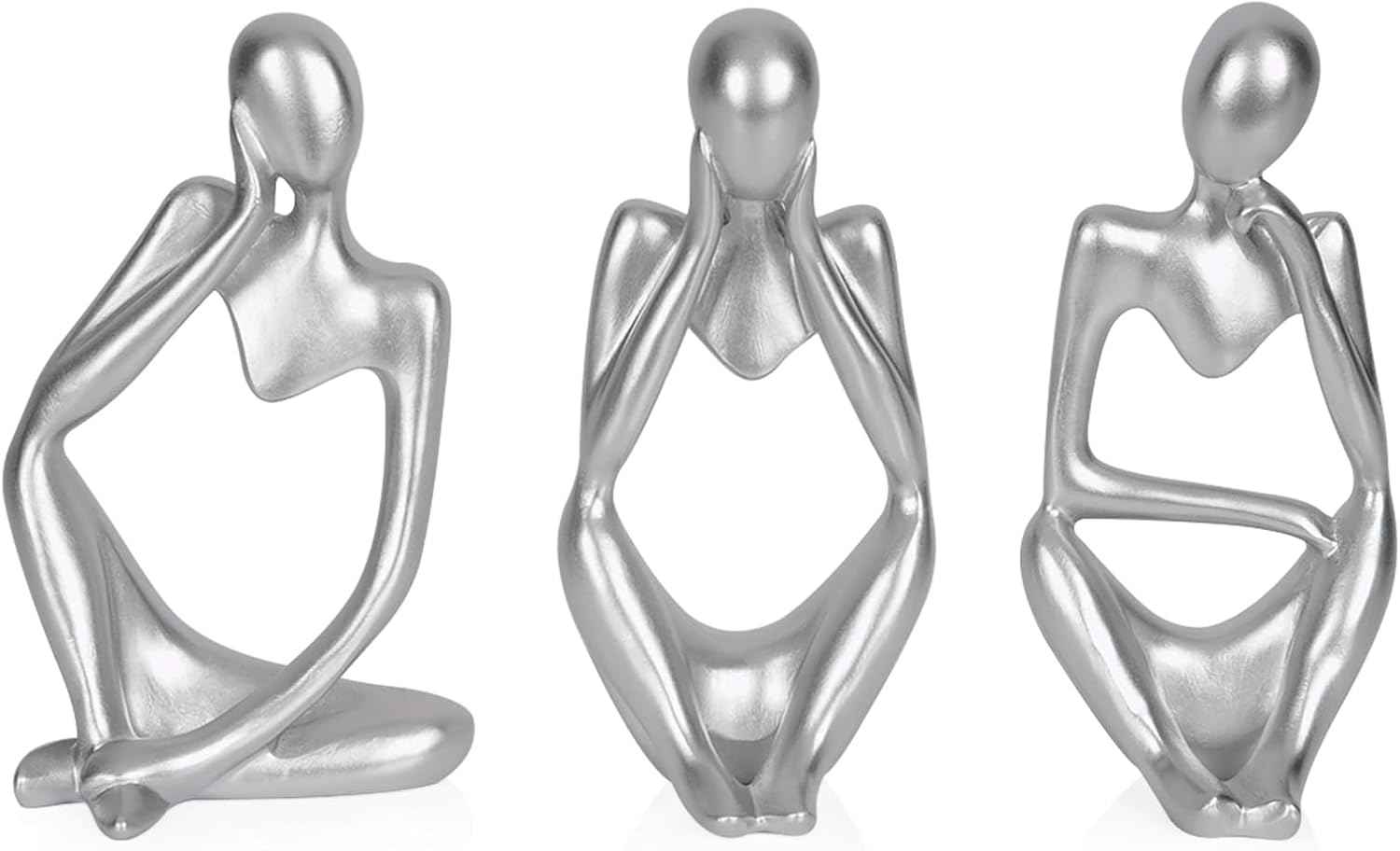 Sandstone Resin Thinker Style Abstract Sculpture Statue Collectible Figurines Home Office Bookshelf Desktop Decor (Small Silver, 3pcs)