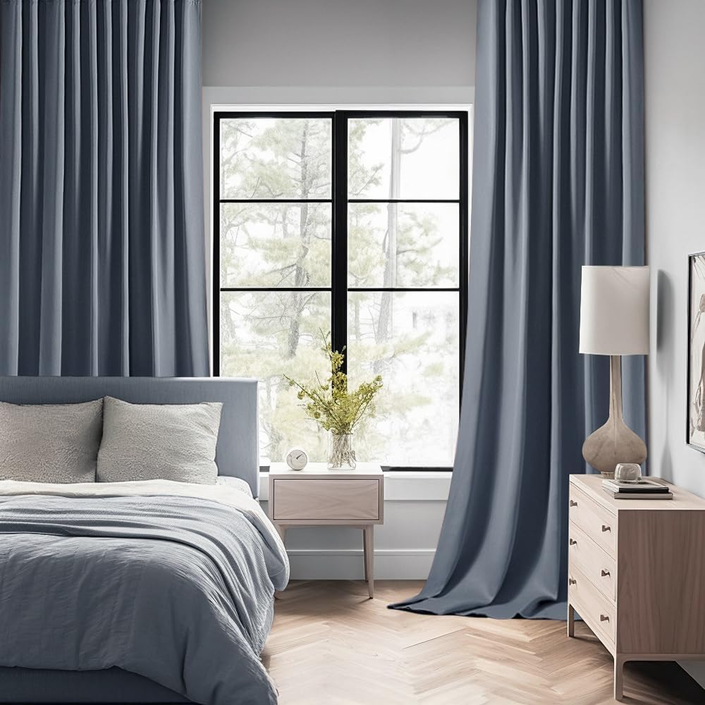 MIULEE Stone Blue Back Tab Blackout Curtains 120 Inch Long 2 Panels Set for Bedroom, Rod Pocket/Pinch Pleated Extra Long Thermal Insulated Living Room Darkening Light Blocking 10FT Drapes