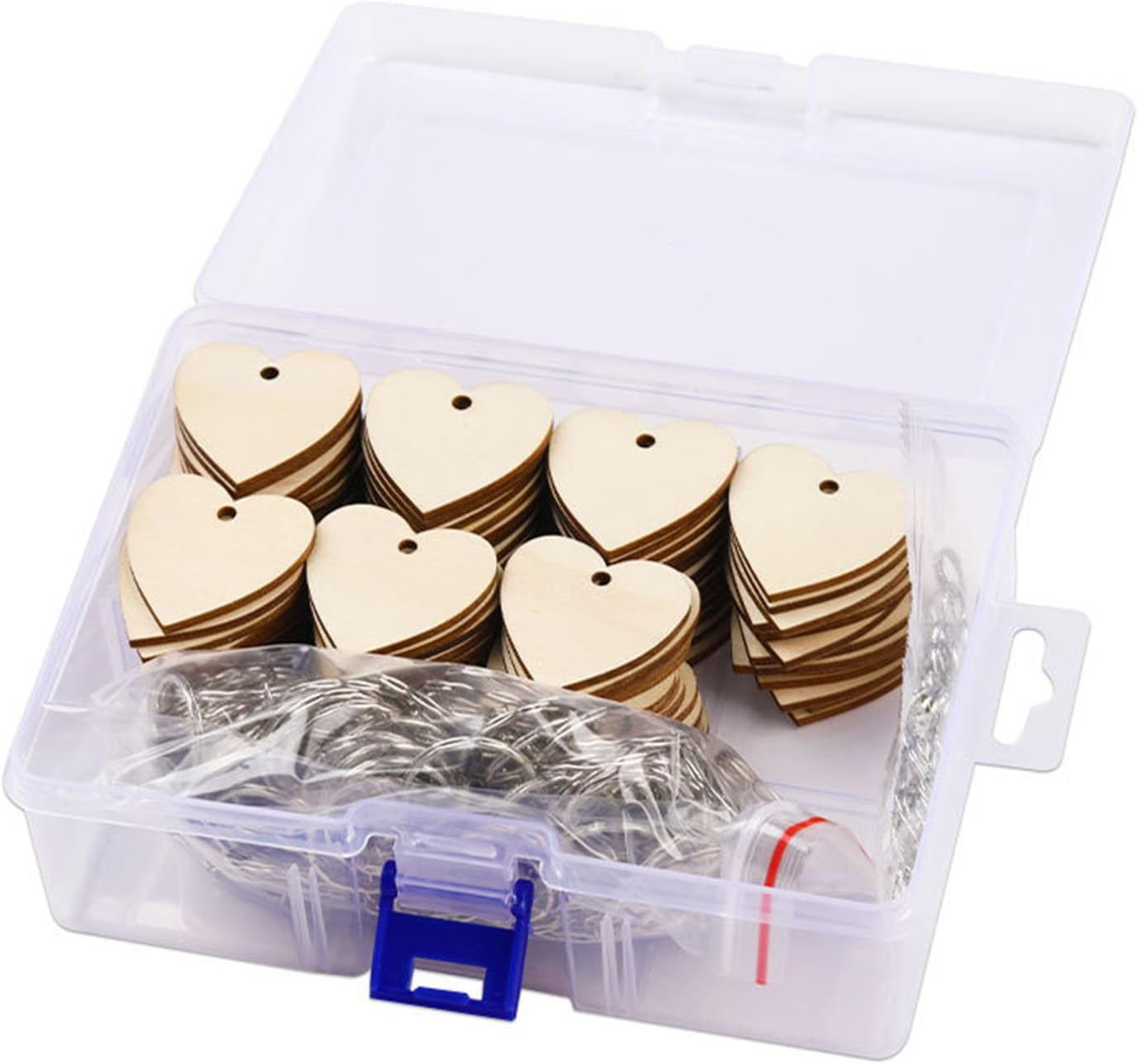 QMTSINEW 100 Pcs Blank Heart-Shaped Wooden Keychain Set,Unfinished Heart Wooden Circles with 100Pcs Key Rings Personalized Wood Keychain Key Ring Key Tags DIY Keychain Supplies for Craft