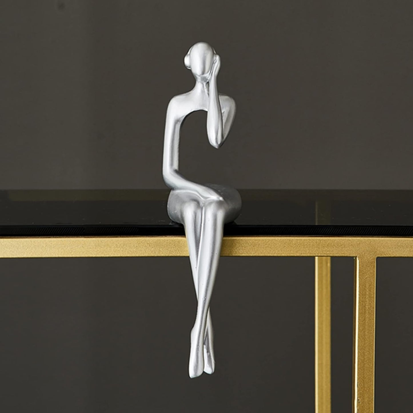 XINXAUN Silver Statue Home Decor - Modern Bookshelf & Desk Decor - 3 Piece Set