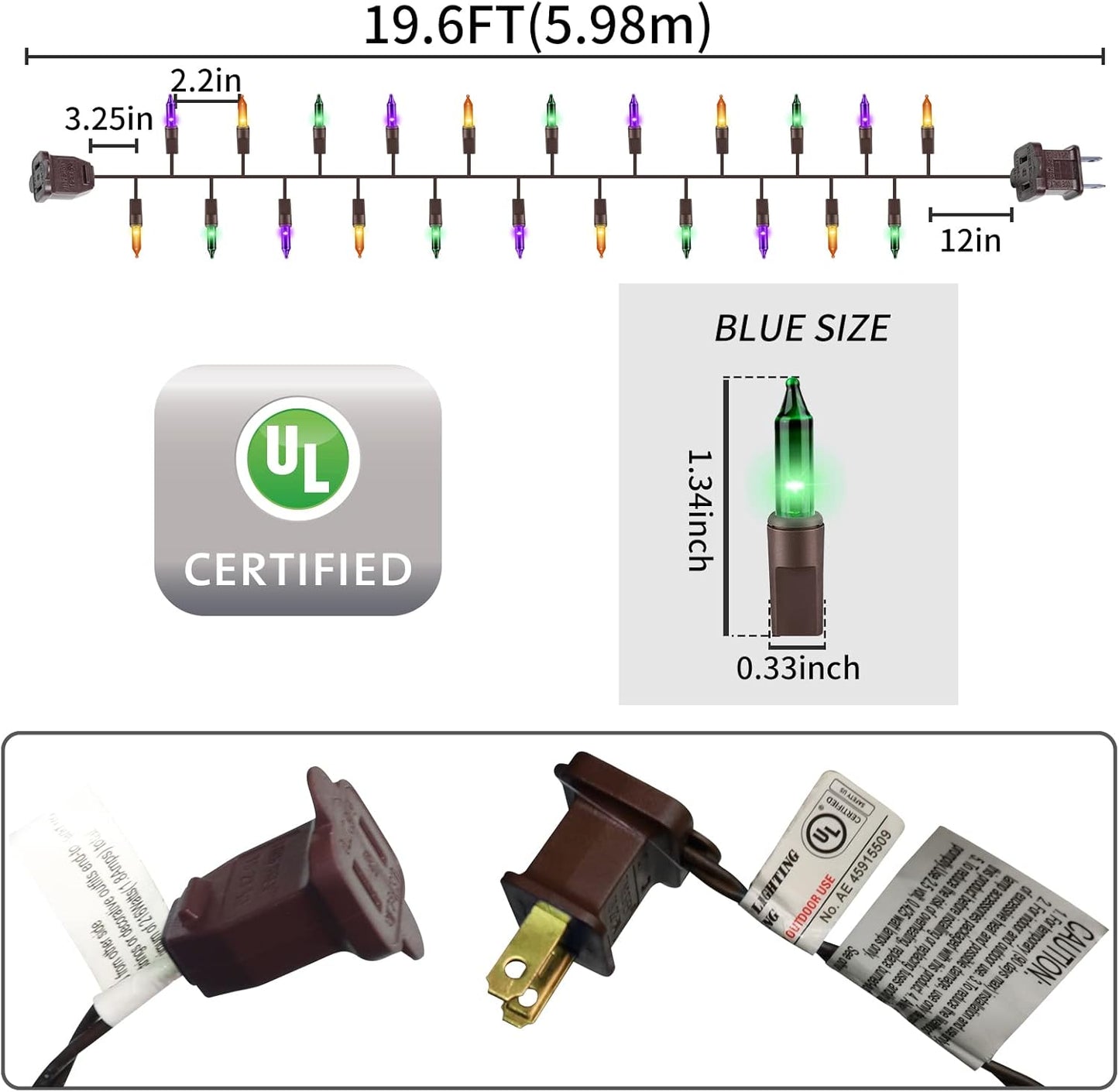 Brown Wire,Multicolor,Incandescent Bulb 100 Mini String Lights for Indoor Halloween Tree Home Garland Birthday Wedding Party Festival Decoration