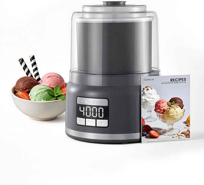 2.1 Qt Countertop Ice Cream Maker – Make Gelato, Sorbet & Frozen Yogurt in as Little as 20–30 Minutes, Fast Cooling, Visible Feeding Port, Easy 3-Button Control (Silver Gray)