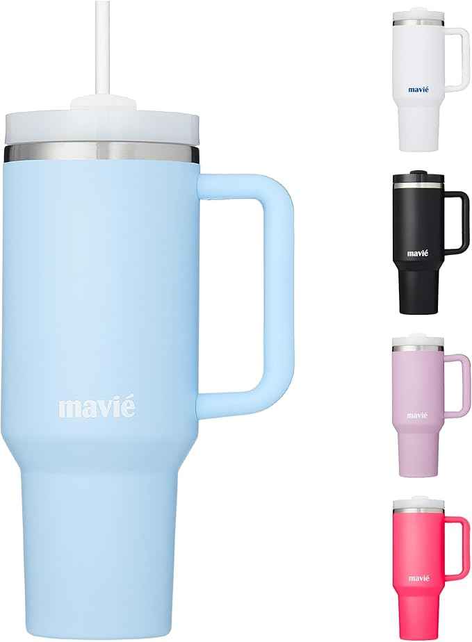 40oz Tumbler With Handle & Straw, Vacuum Insulated Stainless Steel Water Bottle With Leakproof Twist Sip Lid, Rubber Base, Dishwasher Safe, Cup Holder Friendly Travel Coffee Mug (Sky Blue)