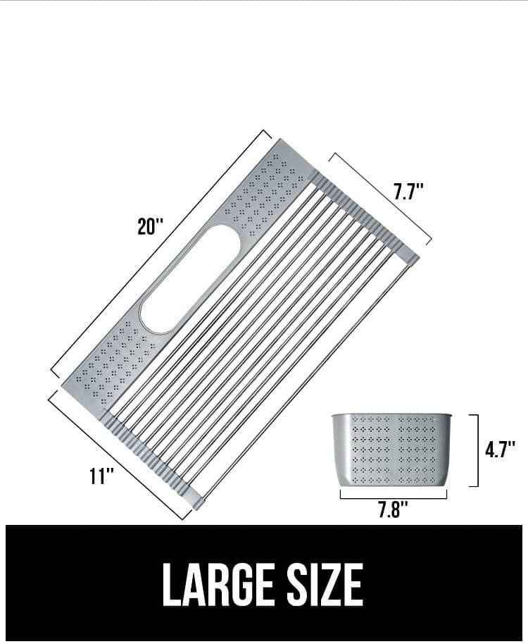 T.R. Stainless Steel Roll-Up Dish Drying Rack Over The Sink, 20" x 11", Foldable, Dishware & Utensil Holder