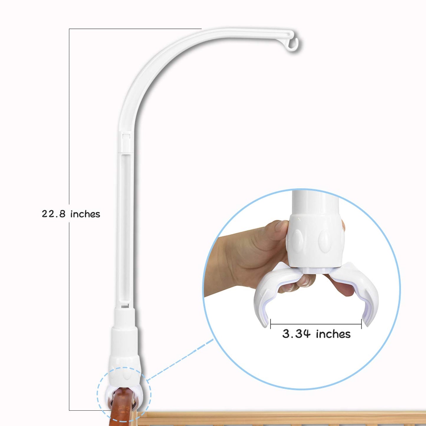 DIY 22 inches Crib Mobile arm Nursery Mobile arm Baby Mobile Hanger,Adjusting the Claw Width of Mobile Hanger,Mobile arm for Crib