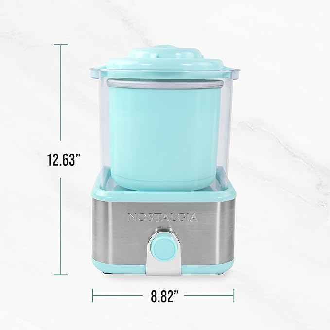 Nostalgia Electric Ice Cream Maker with 2-Qt Double Insulated Gel Canister & Stainless Steel Base - Makes Sorbet, Soft Serve, and Frozen Yogurt - Aqua