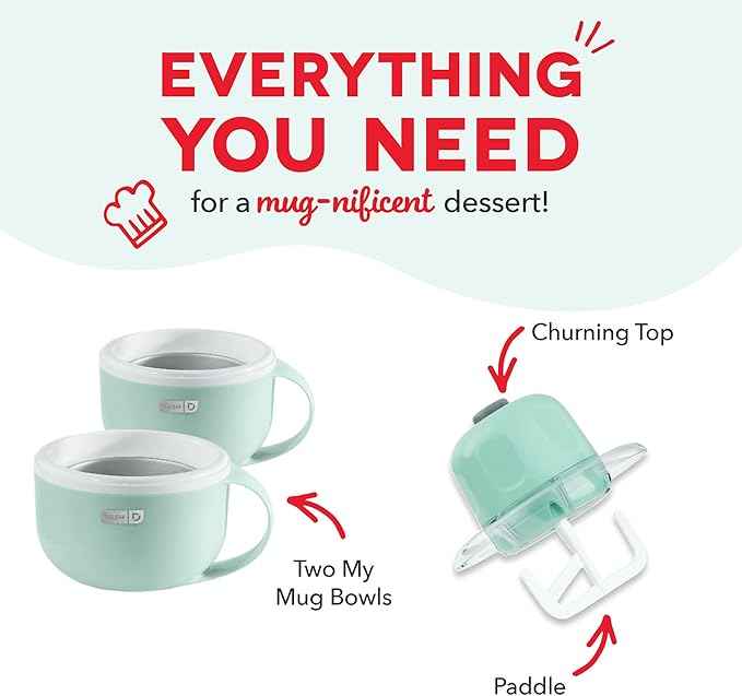 Dash My Mug Ice Cream Maker - Makes Single Serving of Gelato, Frozen Yogurt, Sorbet & More - Easy to Clean & Use - Aqua, 2 Bowls