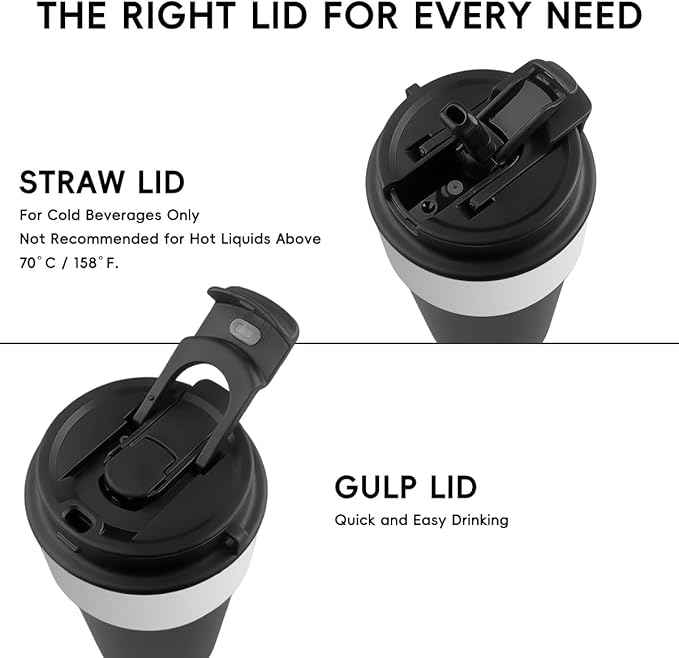 Insulated Coffee Mug, 17oz Stainless Steel Travel Mug with Flip-Top Straw Lid, Leak Proof Vacuum Insulated Tumbler, Reusable Coffee Cup for Hot & Cold Drinks, Black