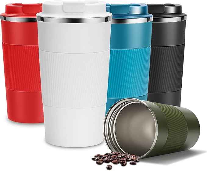 YINJAM 17oz Travel Coffee Mug Insulated Coffee Cups to Go with Leakproof Lid Vacuum Stainless Steel Double Walled Thermal Car Coffee Tumbler for Hot Cold Ice Tea Drinks Reusable (White, 17oz)