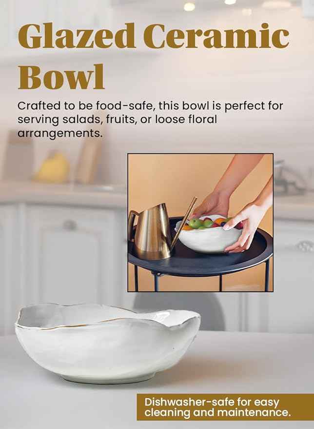 Serene Spaces Living Extra Large Free-Form Edge Glazed Ceramic Bowl - Fruit Basket, Dinnerware, Centerpiece for Weddings, Events, 10.5" Long, 8" Wide and 3.5" Tall, Pack of 8