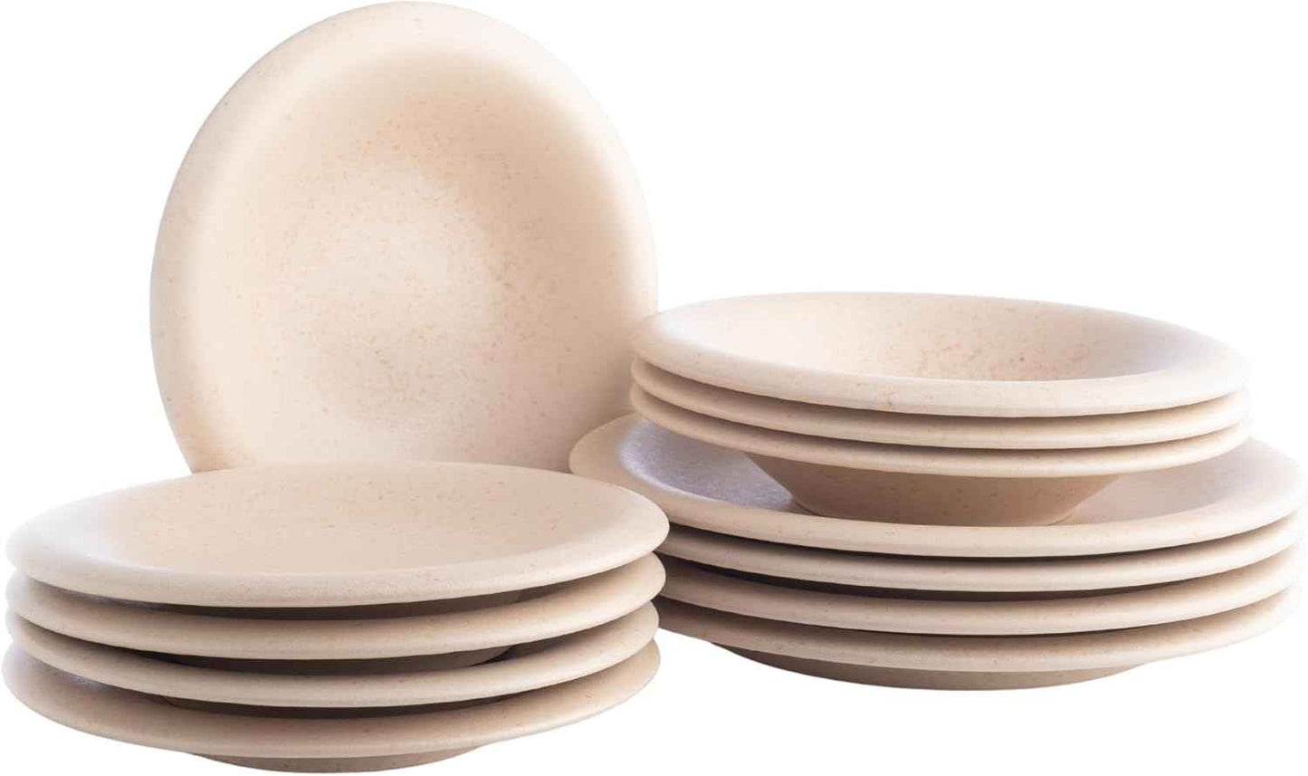 Porto by Stone Lain Aro 12-Piece Premium Kitchen & Dining Dinnerware Set Stoneware, Cream Matte, Crafted in Portugal, Dishwasher and Microwave Safe Scratch-Resistant Dish Set for 4