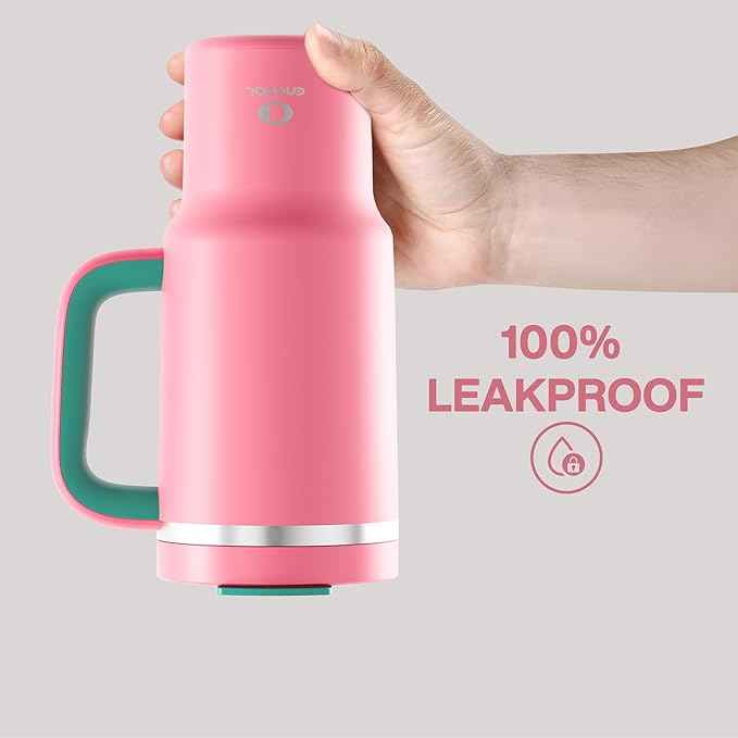 ENCOOL 32 oz Tumbler with Handle and Straw: Stainless Steel Insulated Tumbler Keeps Cold for 24 Hours, Leakproof Travel Cup Fits in Cup Holder and BPA-Free,Tulip